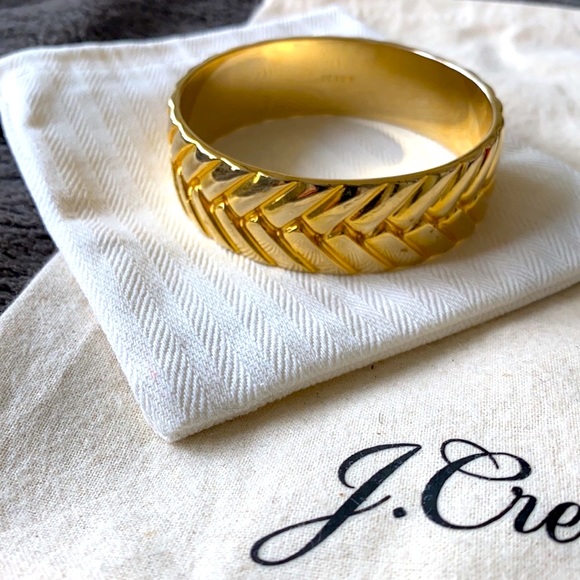 J. Crew Gold Costume Bangle, Herringbone Design - Picture 2 of 3